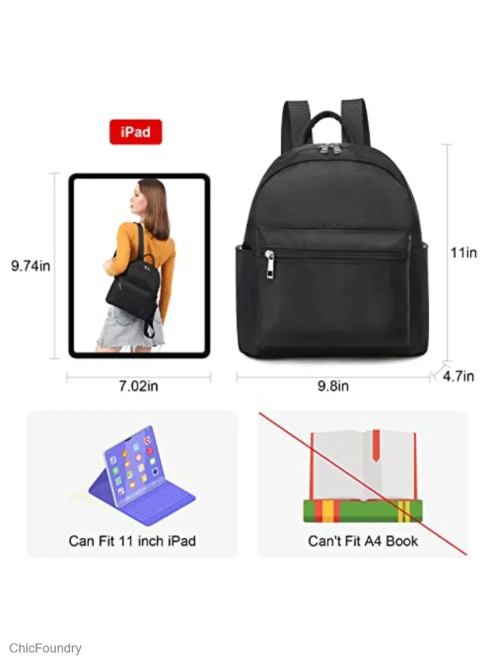 Waterproof Nylon Mini Backpack for Women Lightweight Travel Daypack